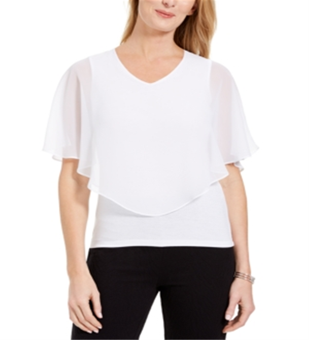 JM Collection Women's  Petite Overlay Top Bright White Size PS