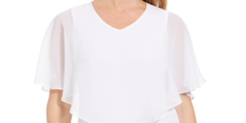 JM Collection Women's  Petite Overlay Top Bright White Size PS