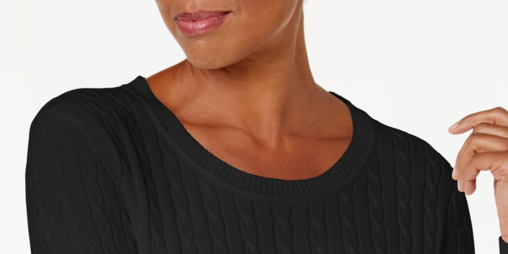 KAREN SCOTT Women's  Ribbed Long Sleeve Scoop Neck Sweater Petites Black Size Petite S