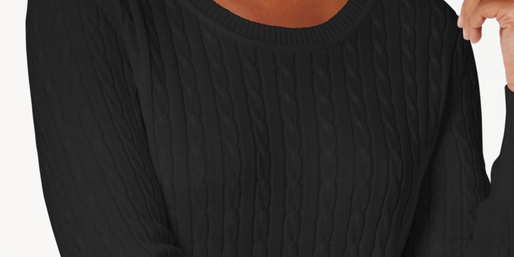 KAREN SCOTT Women's  Ribbed Long Sleeve Scoop Neck Sweater Petites Black Size Petite S