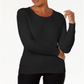 KAREN SCOTT Women's  Ribbed Long Sleeve Scoop Neck Sweater Petites Black Size Petite S