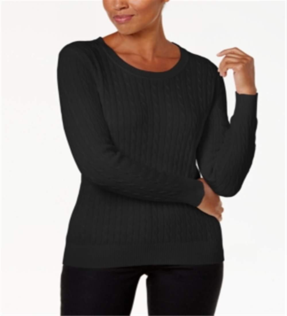 KAREN SCOTT Women's  Ribbed Long Sleeve Scoop Neck Sweater Petites Black Size Petite S
