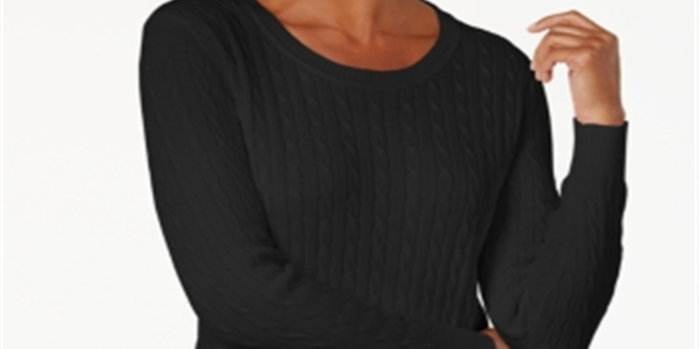 KAREN SCOTT Women's  Ribbed Long Sleeve Scoop Neck Sweater Petites Black Size Petite S