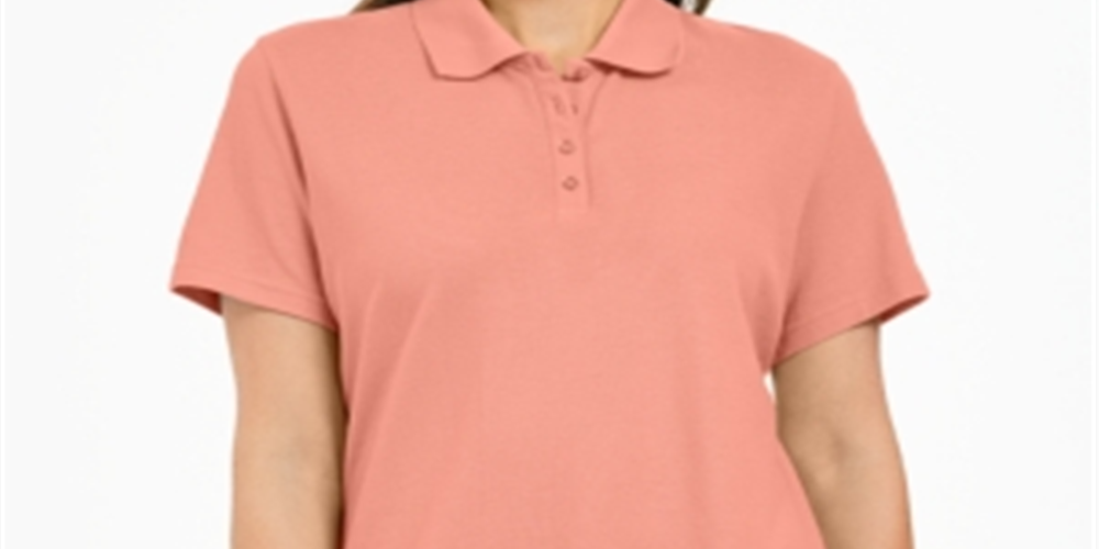 Karen Scott Women's  Cotton Polo Top Peach Cream Size Small