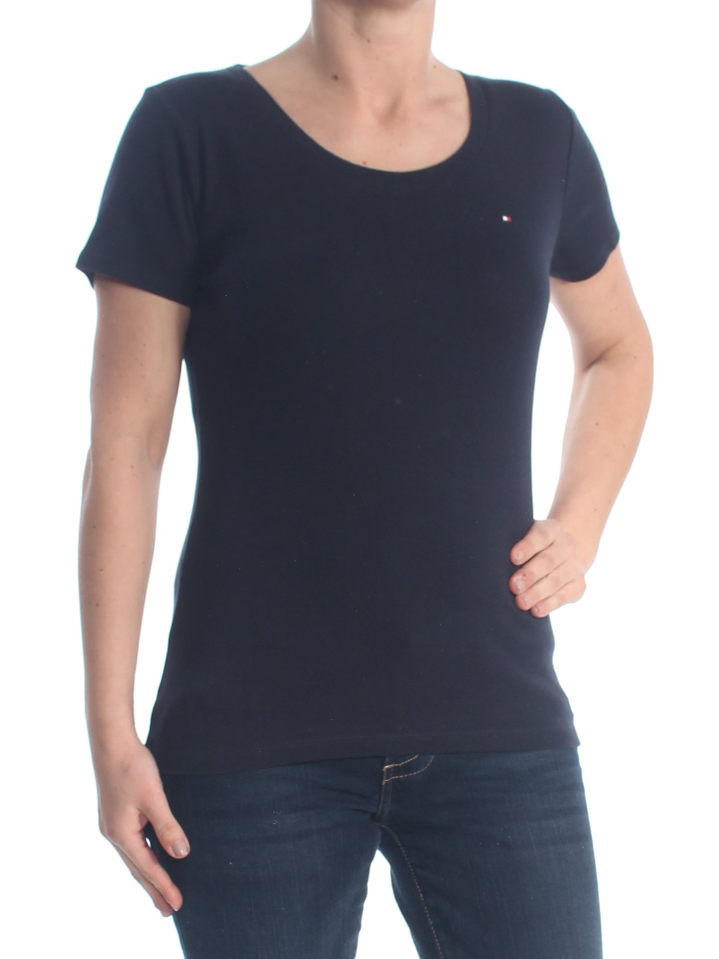 Tommy Hilfiger Women's  Cotton Scoop Neck T-Shirt  Navy Size Small