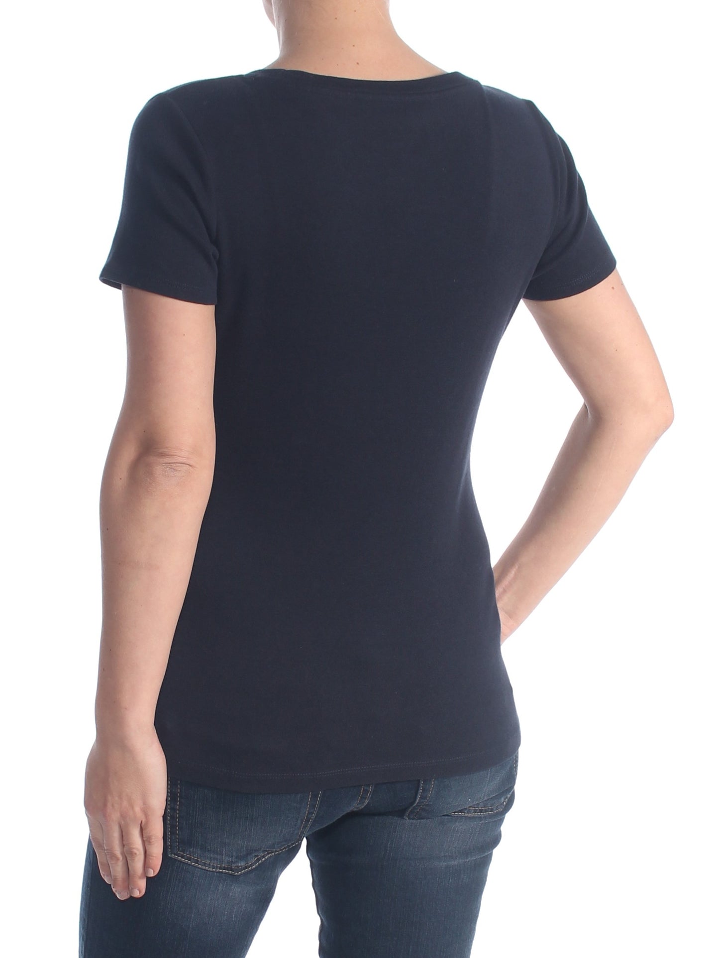 Tommy Hilfiger Women's  Cotton Scoop Neck T-Shirt  Navy Size Small