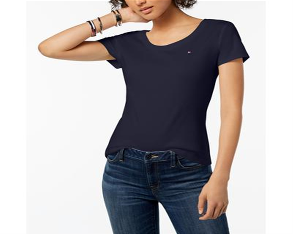 Tommy Hilfiger Women's  Cotton Scoop Neck T-Shirt  Navy Size Small