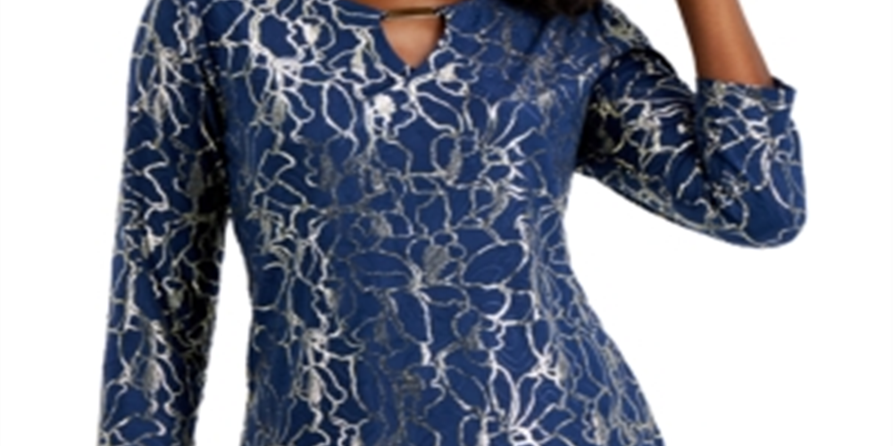 JM Collection Women's Metallic Embroidered Top Intrepid Blue Size XS