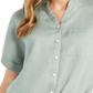 Charter Club Women's Linen Tie-Front Button-up Shirt  Green Size M