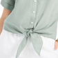Charter Club Women's Linen Tie-Front Button-up Shirt  Green Size M