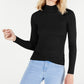 SAY WHAT? Women's  Fitted Rib-knit Tulip-hem Long Sleeve Mock Neck Sweater Black Size Medium