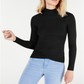 SAY WHAT? Women's  Fitted Rib-knit Tulip-hem Long Sleeve Mock Neck Sweater Black Size Medium