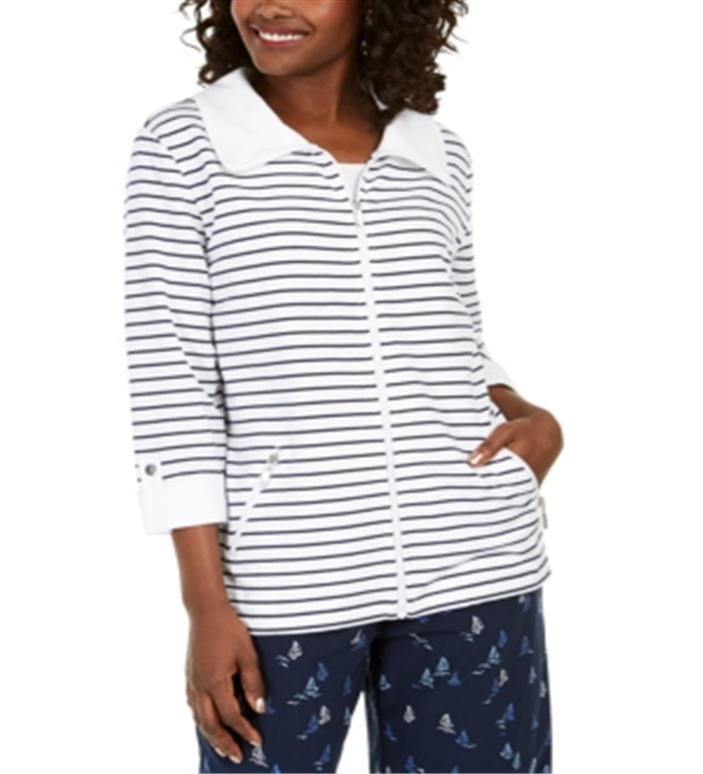 Karen Scott Women's Striped Jacket Bright White Size S