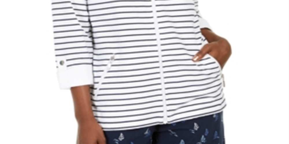 Karen Scott Women's Striped Jacket Bright White Size S