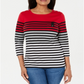 Karen Scott Women's Sport Striped 3/4-Sleeve Top  - New Red Amore Red Size XS