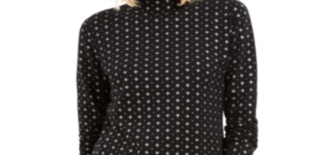 Karen Scott Women's Snowflake Dot Printed Mock-Neck Top  Black Size XL