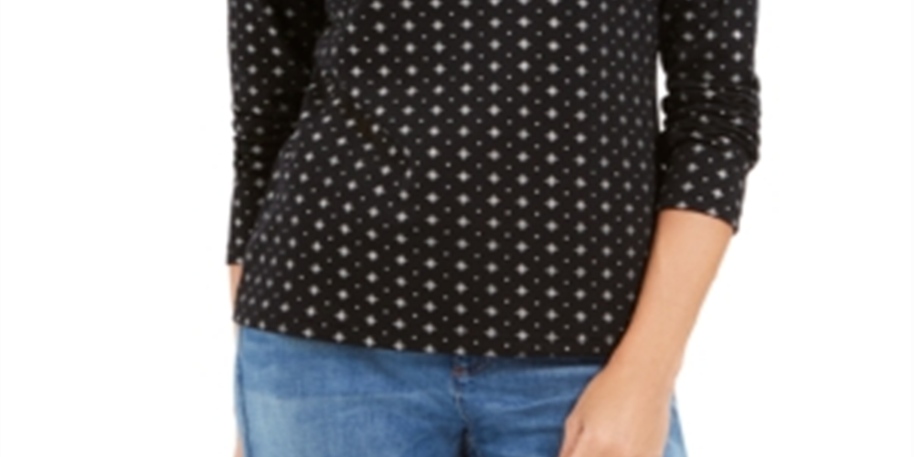 Karen Scott Women's Snowflake Dot Printed Mock-Neck Top  Black Size XL