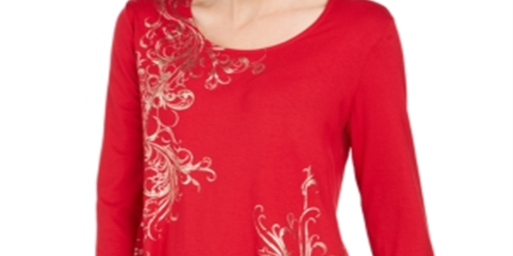 JM Collection Women's Metallic Print Tunic Top Red Size X-Small