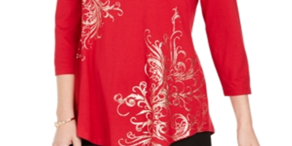JM Collection Women's Metallic Print Tunic Top Red Size X-Small