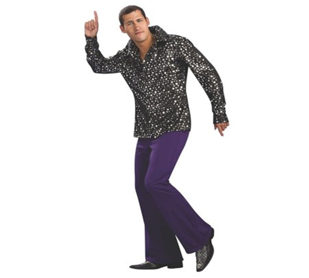 Halloween Adult Disco Shirt - Black with Silver Stars Black Size XL