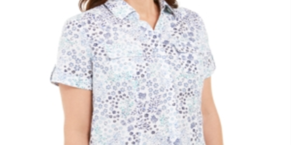 Karen Scott Women's Petite Cotton Printed Clip-Dot Crisp Teal Size PL