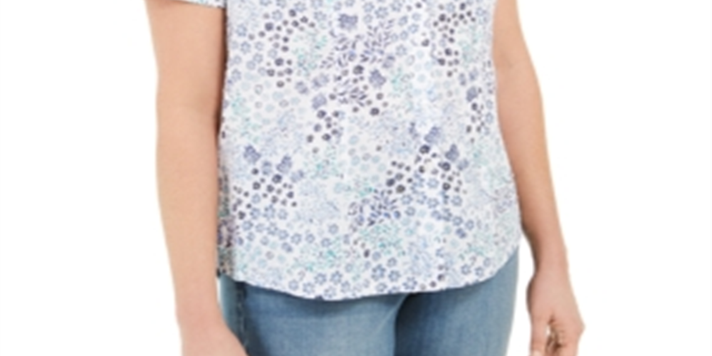 Karen Scott Women's Petite Cotton Printed Clip-Dot Crisp Teal Size PL