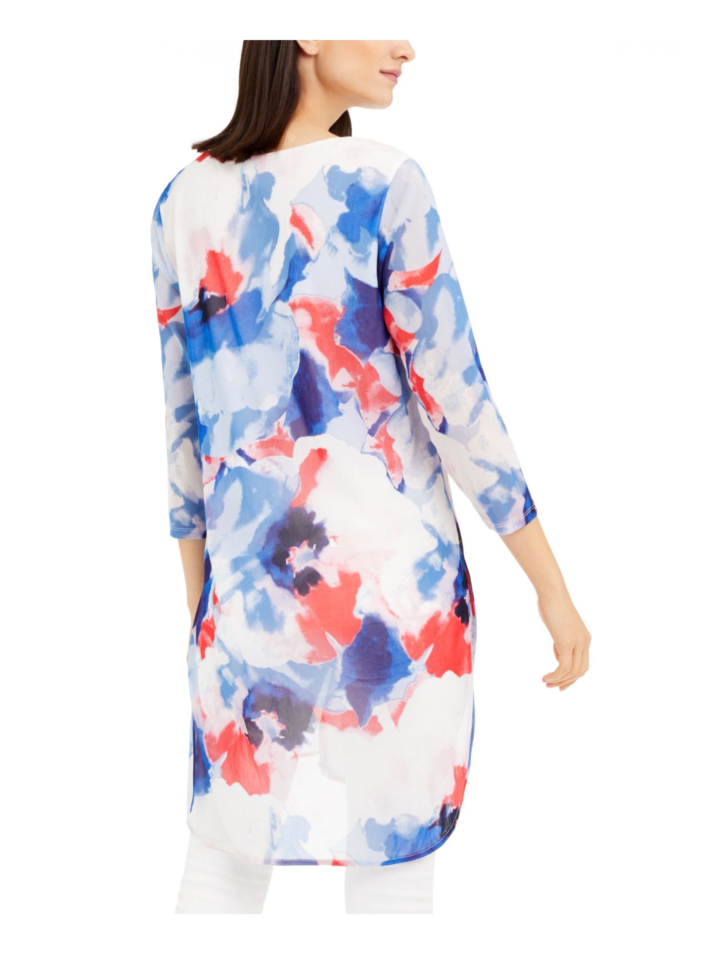 Alfani Women's Blouse  Super Watercolor Tunic  Blue Size Petite S