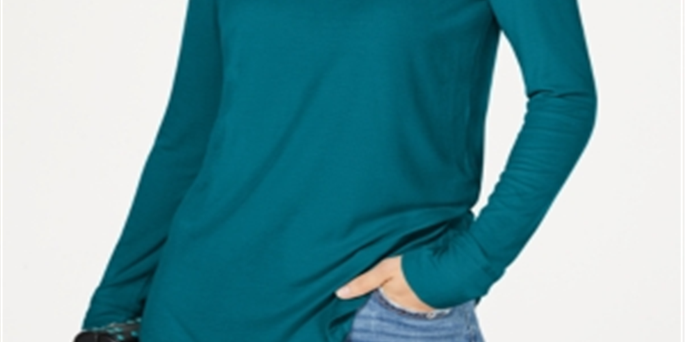 INC International Concepts Women's Ribbed Long Sleeve T-Shirt Top Blue Size S