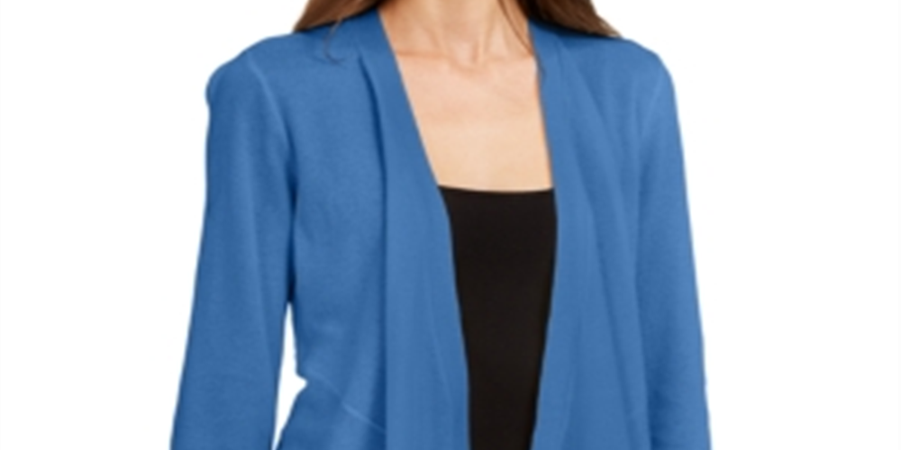 Alfani Women's Handkerchief Open Front Cardigan Top Blue Size Petite Large
