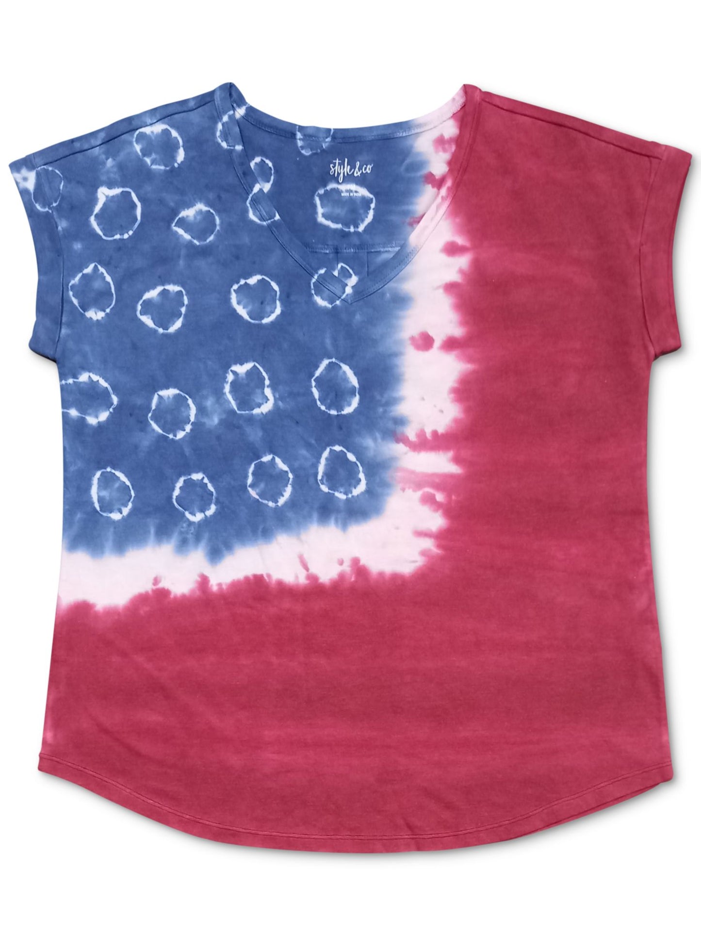 Style & Co Women's Tie Dye Cap Sleeve Crew Neck T-Shirt Blue Size XX-Large