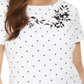 Karen Scott Women's Printed Embroidered Boat Neck Cotton Top White Size Small
