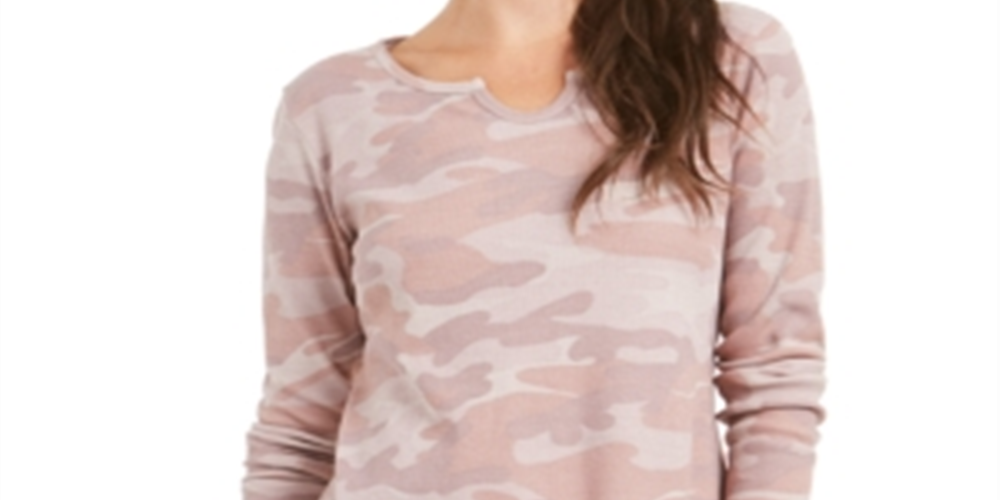 Style & Co Women's Printed Split-Neck Thermal Top  Pink Size Small