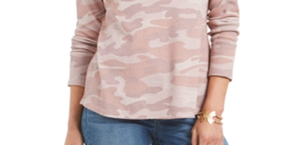 Style & Co Women's Printed Split-Neck Thermal Top  Pink Size Small