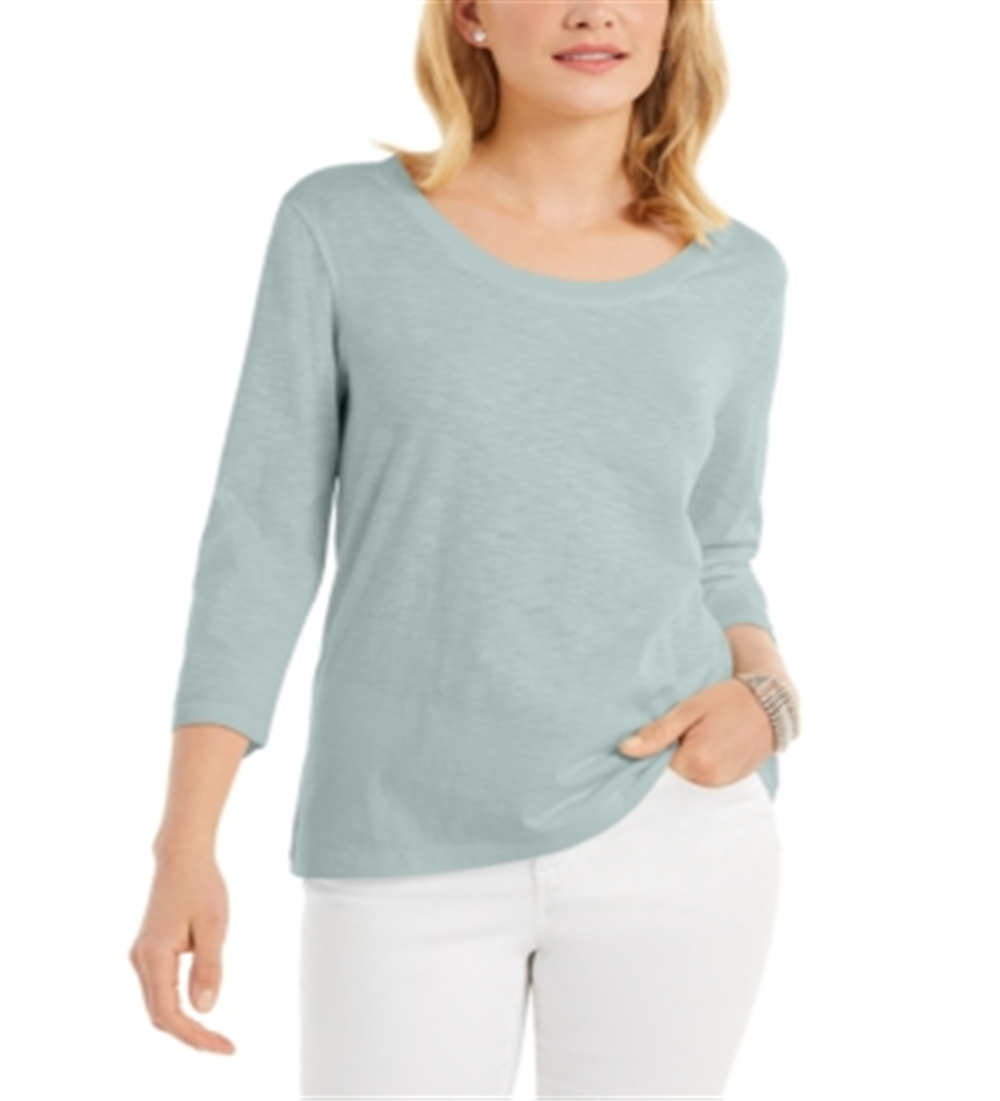 Style & Co Women's  3/4-Sleeve Scoop-Neck Top  Blue Size 2XL