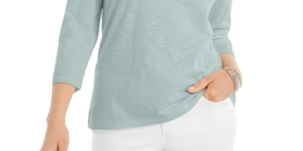Style & Co Women's  3/4-Sleeve Scoop-Neck Top  Blue Size 2XL