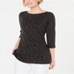 Karen Scott Women's Boat-Neck Space-Dyed Top  - Deep Black Size Medium