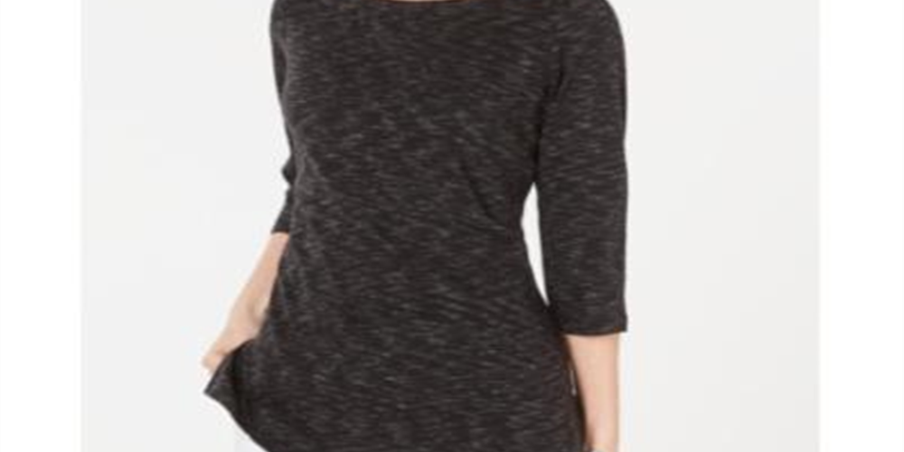 Karen Scott Women's Boat-Neck Space-Dyed Top  - Deep Black Size Medium