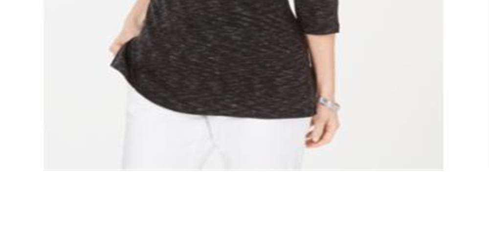Karen Scott Women's Boat-Neck Space-Dyed Top  - Deep Black Size Medium