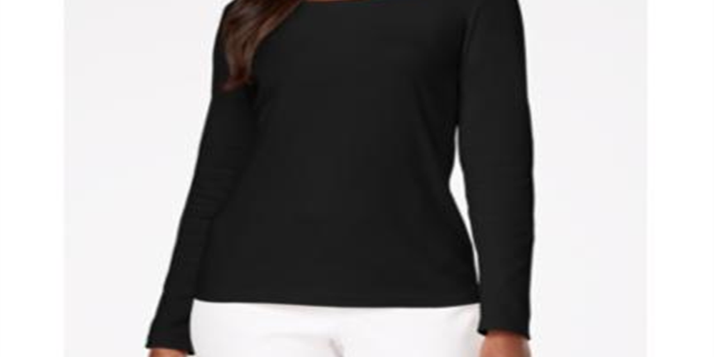 Karen Scott Women's  Scoop-Neck Top  Deep Black Size 2XL