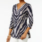 JM Collection Women's Zip Print Top  Blue Size Large