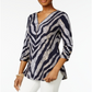 JM Collection Women's Zip Print Top  Blue Size Large
