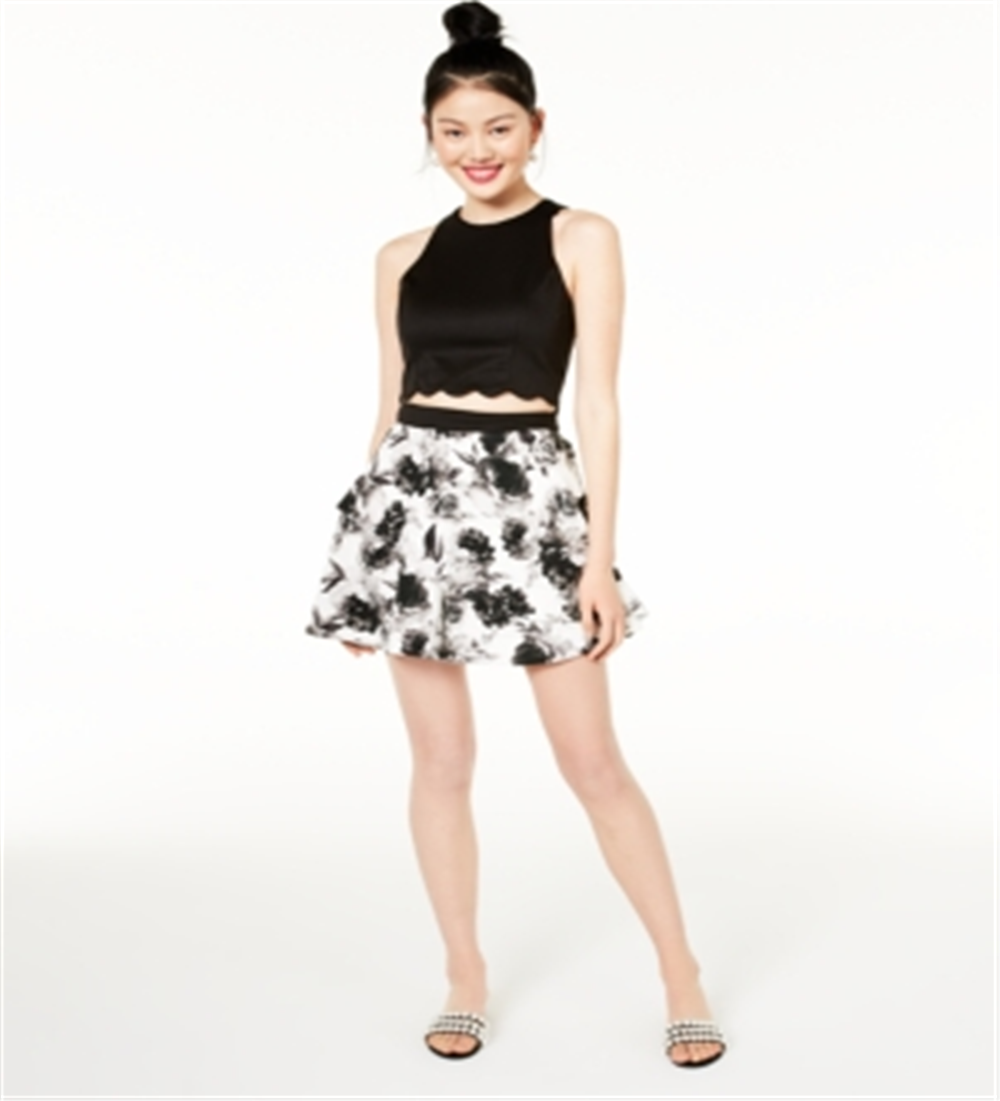Speechless Junior's 2 Pc Scalloped & Floral Dress White Size 7