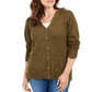 Karen Scott Women's Scalloped Hem Button Cardigan Green Size Large