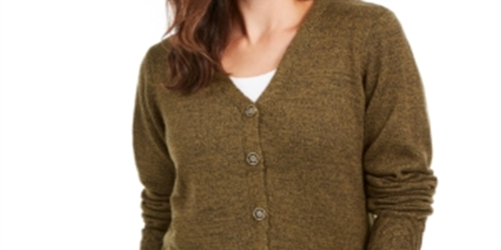 Karen Scott Women's Scalloped Hem Button Cardigan Green Size Large