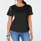Charter Club Women's Cotton Lace Embellished T-Shirt Black Size XX-Large