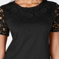Charter Club Women's Cotton Lace Embellished T-Shirt Black Size XX-Large