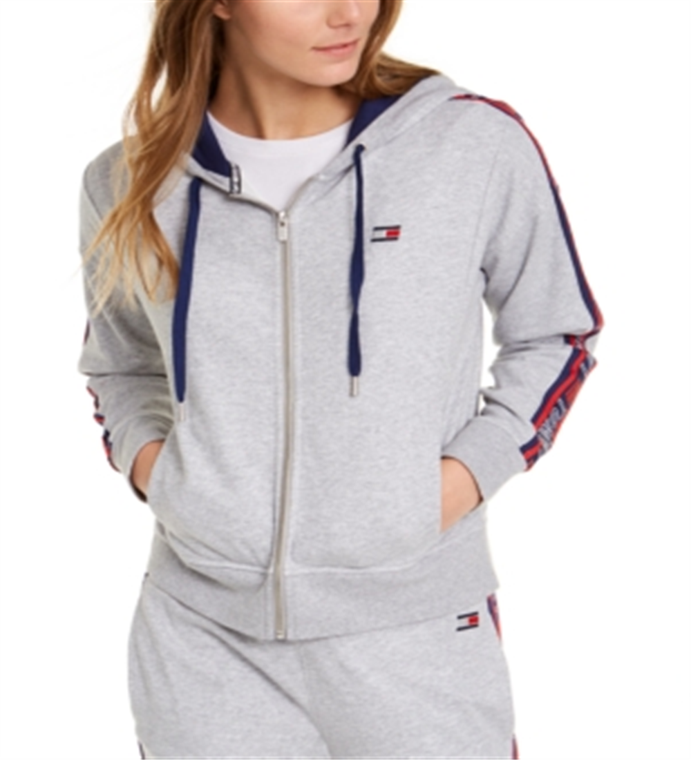 Tommy Hilfiger Women's Sport Logo Zip Hoodie Silver Size X-Large