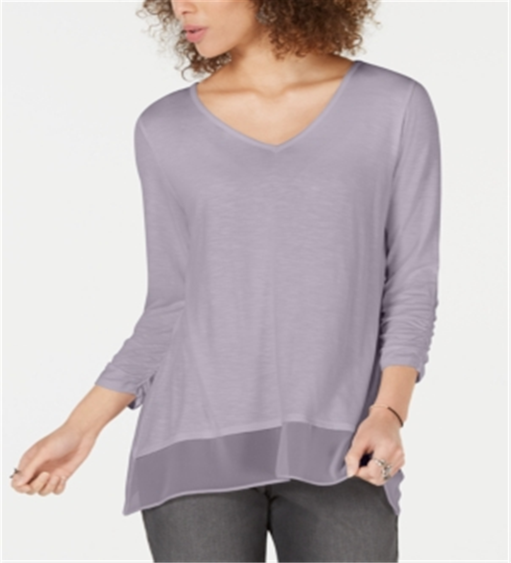 Style & Co Women's Chiffon Hem Top Purple Size Petite Medium