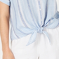 Charter Club Women's  Linen Striped Tie Top Light Blue Combo Size XL