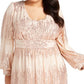 R M Richards Women's  Sequined Long Sleeve Jewel Neck Maxi Blouson Evening Dress Beige Size 20W